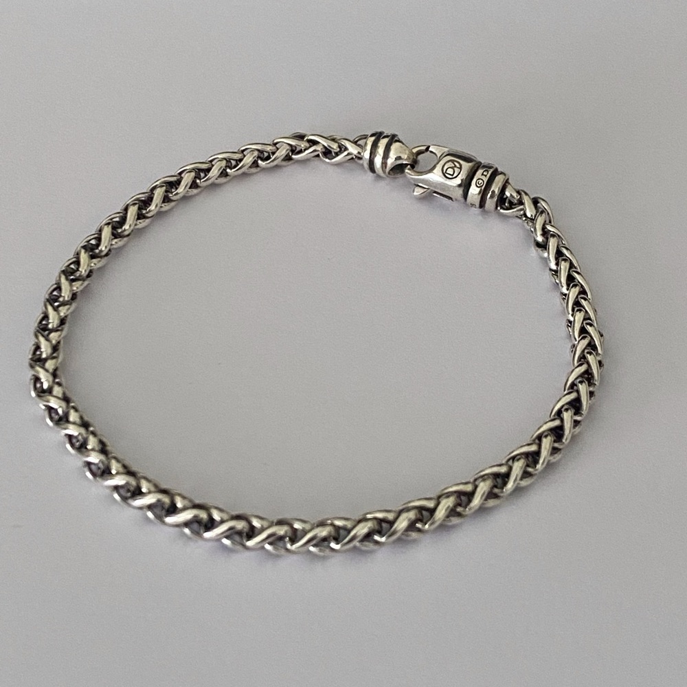 💯 David Yurman 4mm wheat chain bracelet 71/2” long sterling silver polish
